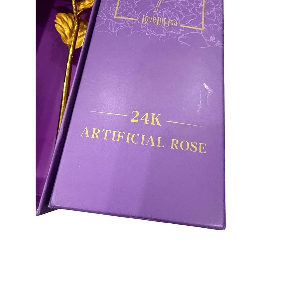 LoveInUSA 24K Artificial Gold Rose Metallic Flower with Purple Gift Box Decor